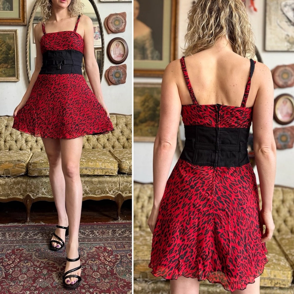 TRIPP NYC Red and Black Leopard Print Dress